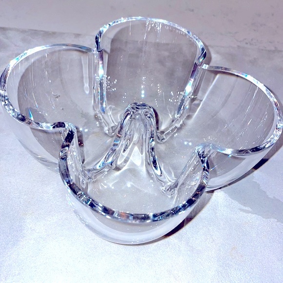 Orrefors Vintage Crystal Abstract Clover Bowl Made in Sweden Excellent Condition